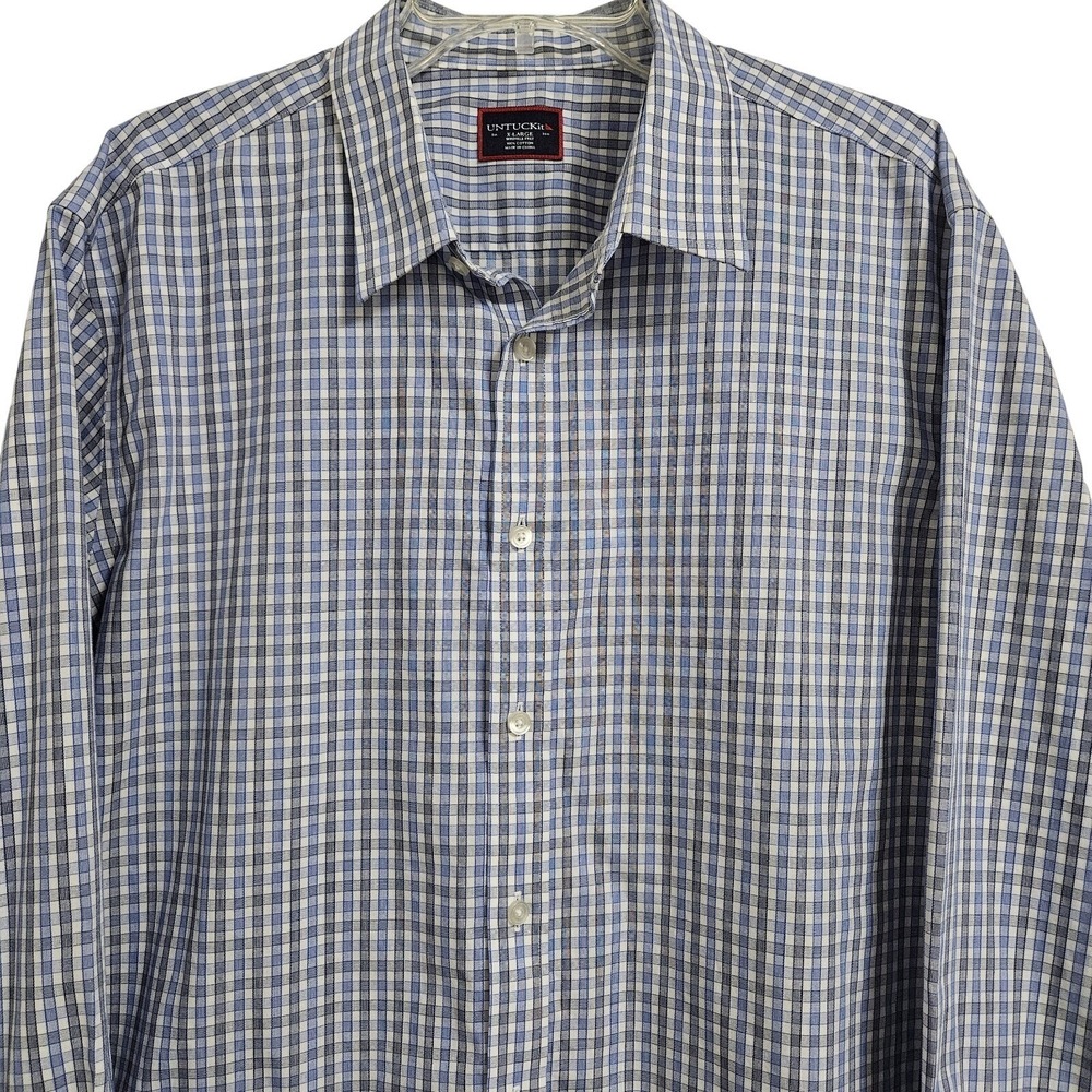UNTUCKit Shirt Mens XL‎ Blue Plaid Wrinkle Free Button Down Long Sleeve Cotton